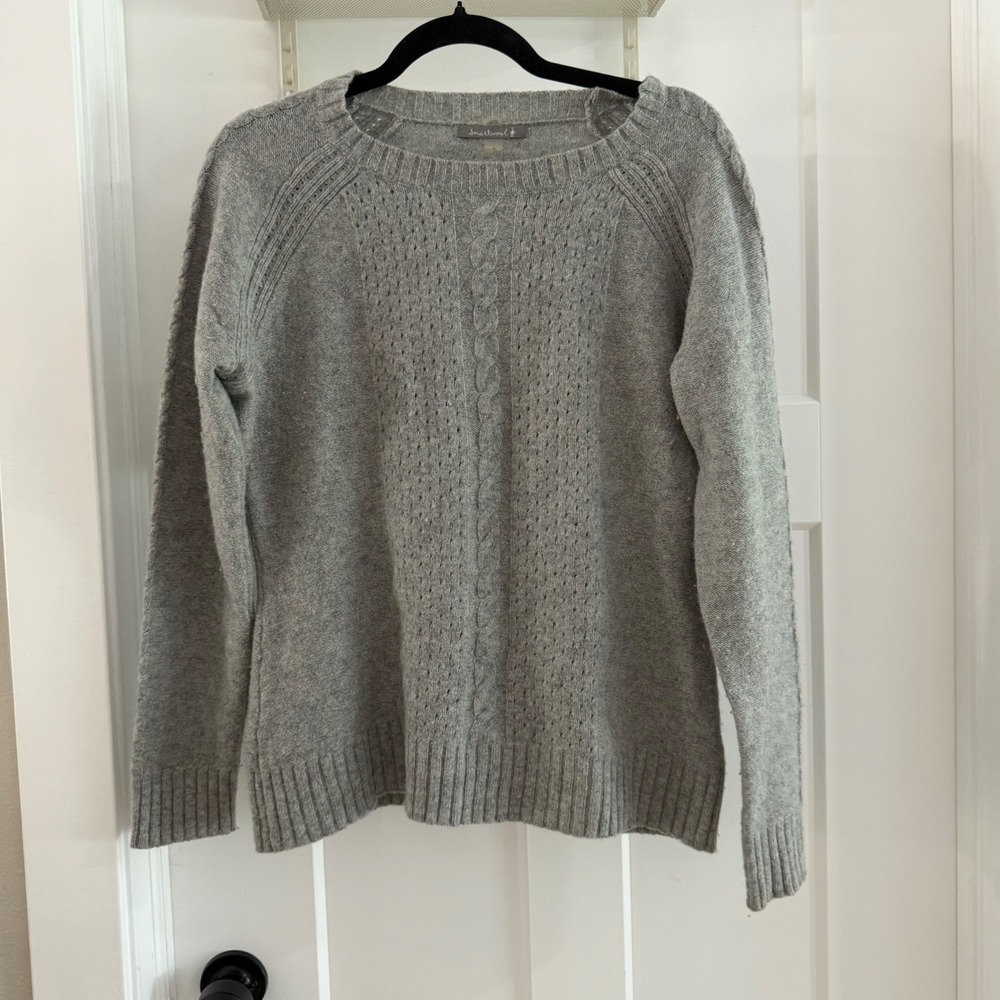 Smartwool Merino Wool Blend Cable Knit Pointelle Sweater Heather Grey Womens L